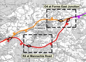 The preferred route follows the orange line north of the town
